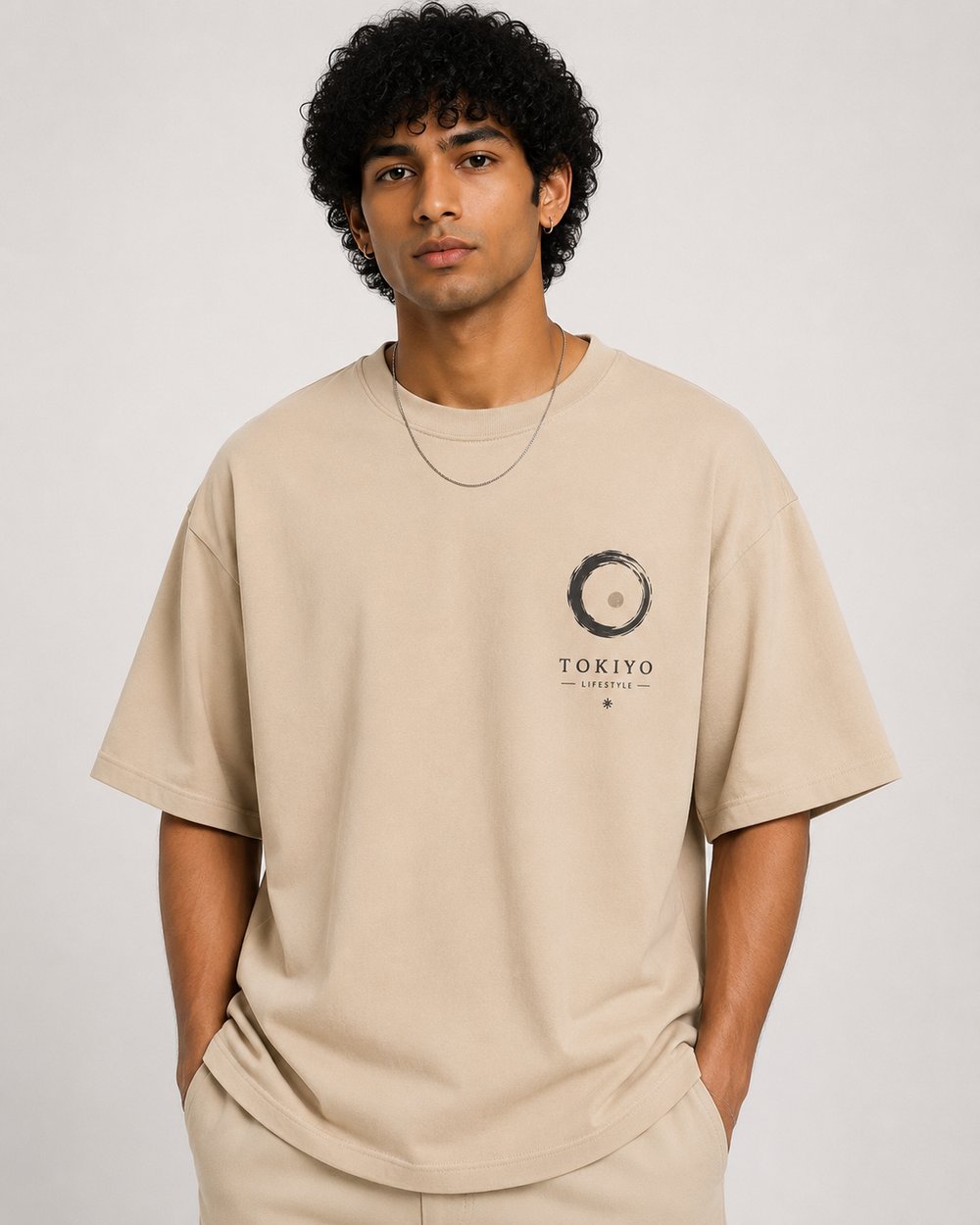 Tokiyo Lifestyle Oversized T-Shirt - TOTM009 - Beige - Image 1