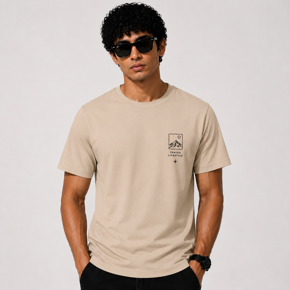 Tokiyo Lifestyle Regular T-Shirt - TRTM002 - Beige - Image 1