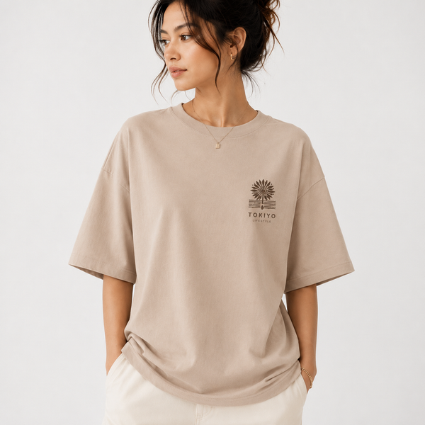 Tokiyo Lifestyle Women Oversized T-Shirt - TOVWO014 - Beige - Image 1