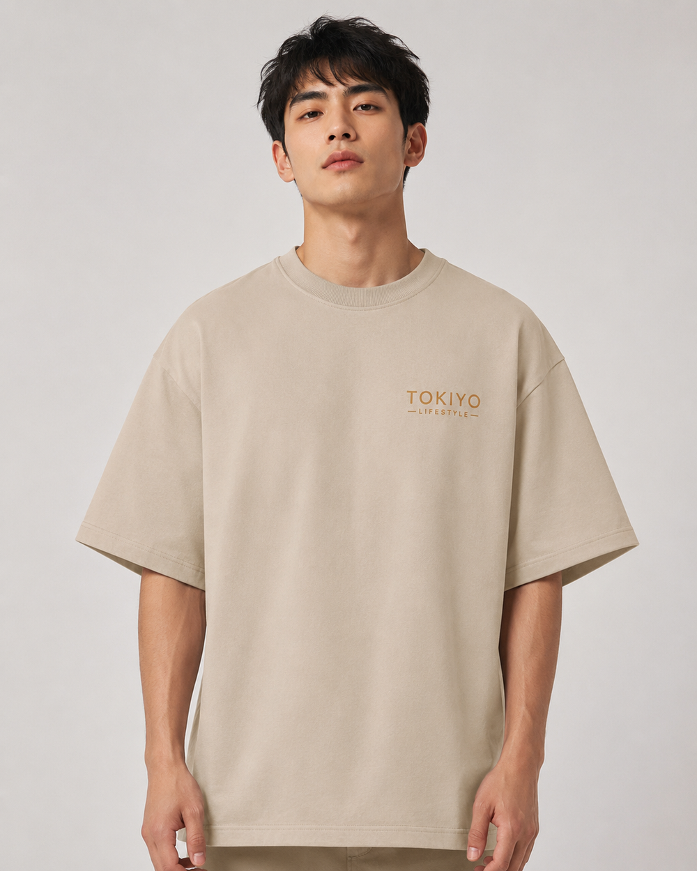 Tokiyo Lifestyle Oversized T-Shirt - TOTM010 - Beige - Image 1