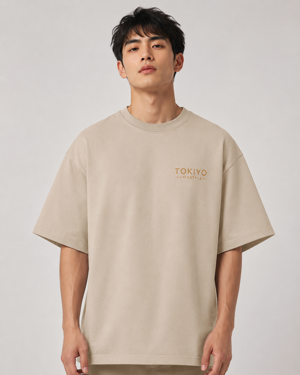 Tokiyo Lifestyle Oversized T-Shirt - TOTM010 - Beige - Image 1