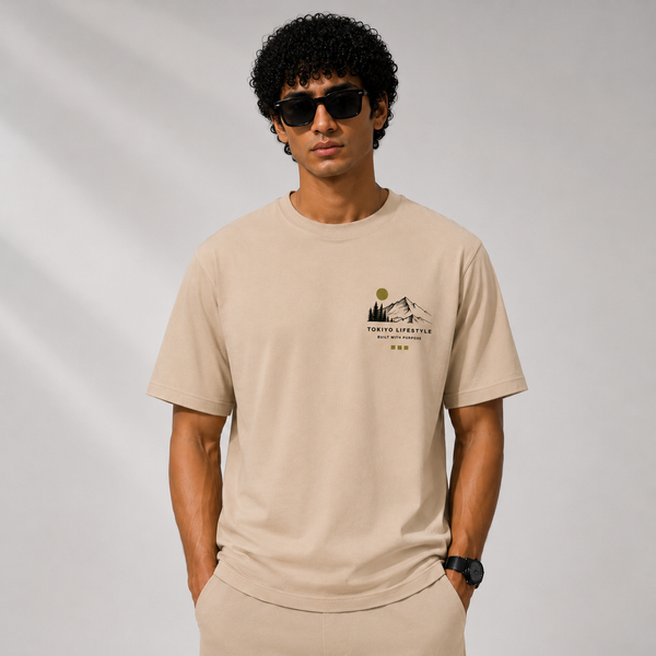 Tokiyo Lifestyle Regular T-Shirt - TRTM008 - Beige - Image 1