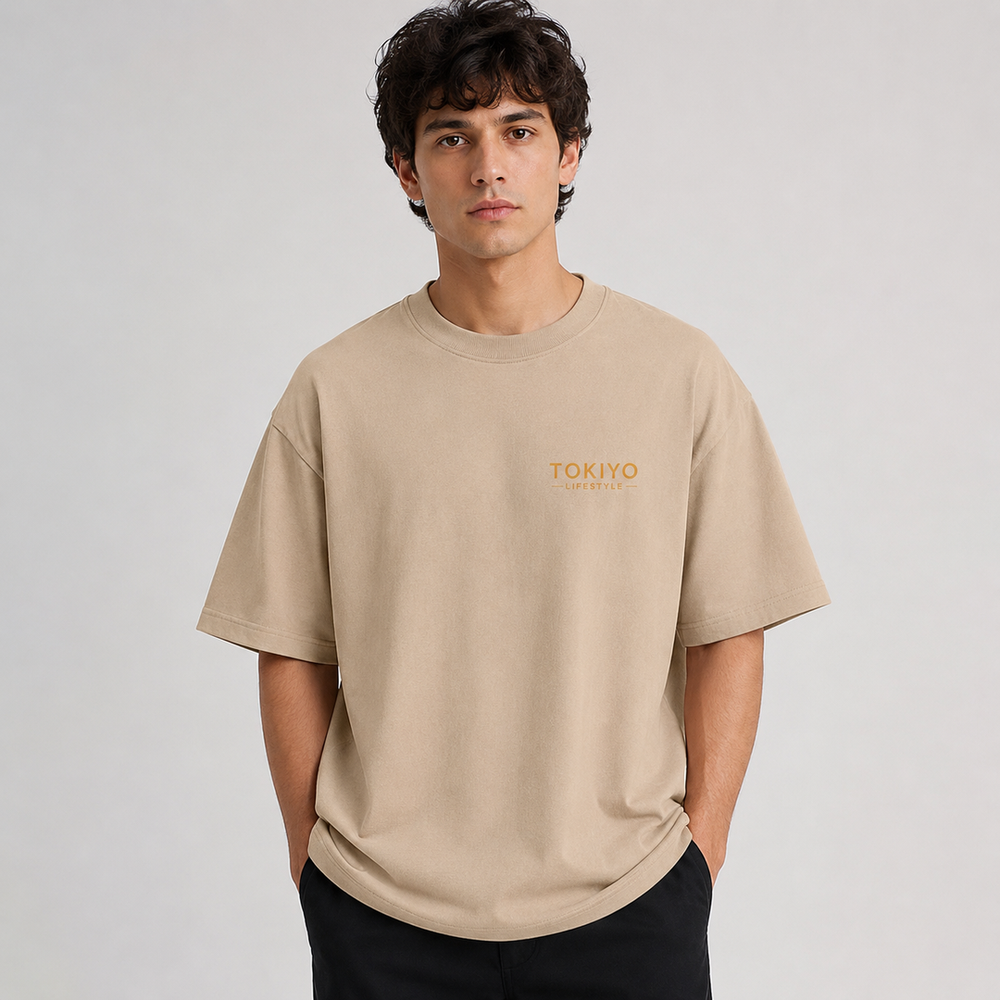 Tokiyo Lifestyle Oversized T-Shirt - TOTM006 - Beige - Image 1