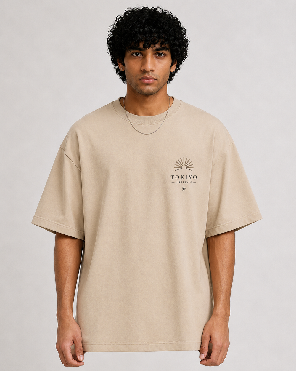 Tokiyo Lifestyle Oversized T-Shirt - TOTM007 - Beige - Image 1