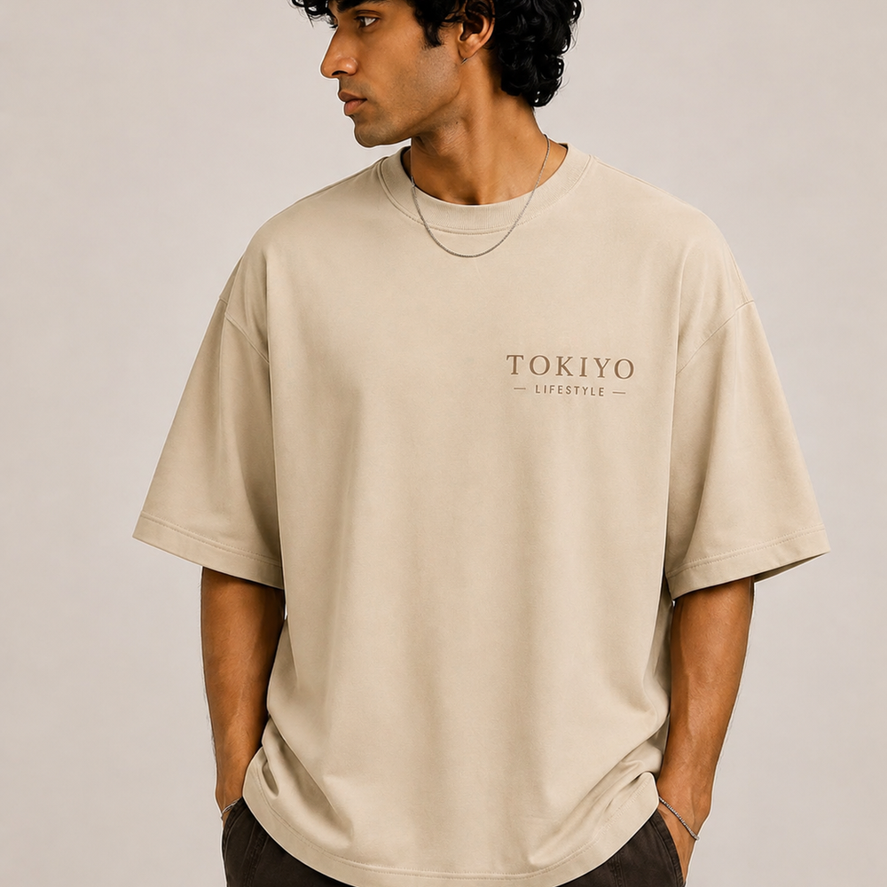 Tokiyo Lifestyle Oversized T-Shirt - TOTM021 - Beige