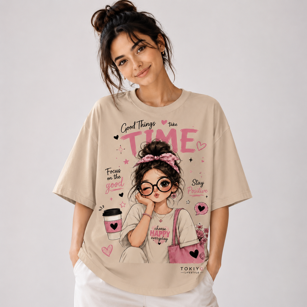 Tokiyo Lifestyle Women Oversized T-Shirt - TOVWO005 - Beige - Image 1
